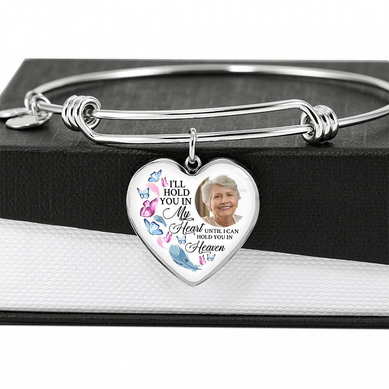 Custom Photo Memorial Butterfly Heart Necklace - I'll Hold You in My Heart Personalized Photo Engraving Memorial Heart Necklace