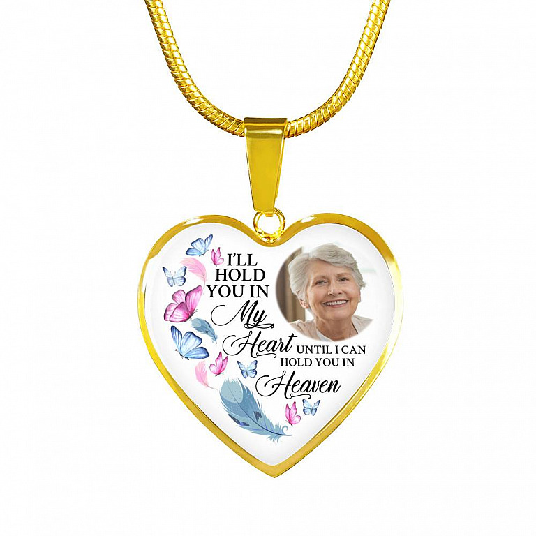 Custom Photo Memorial Butterfly Heart Necklace - I'll Hold You in My Heart Personalized Photo Engraving Memorial Heart Necklace