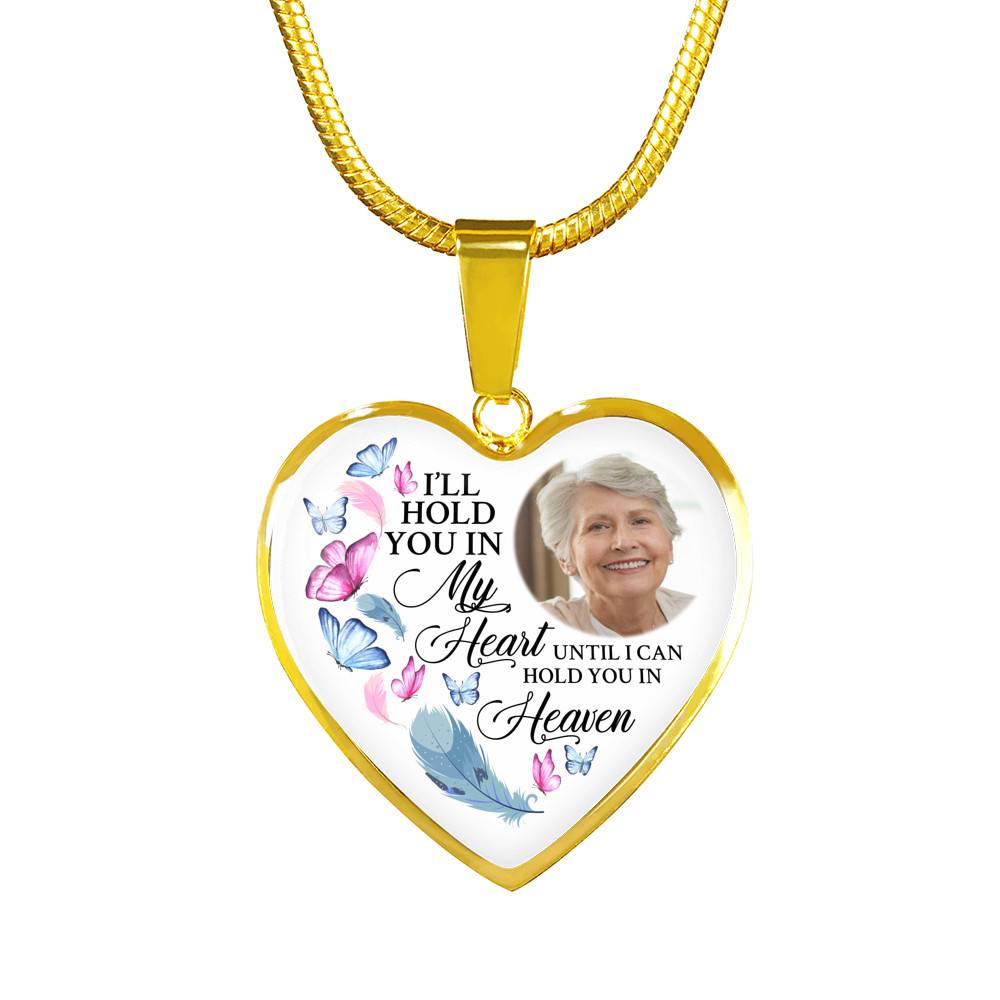 Custom Photo Memorial Butterfly Heart Necklace - I'll Hold You in My Heart Personalized Photo Engraving Memorial Heart Necklace