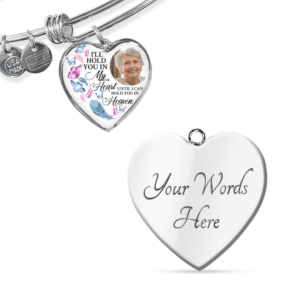 Custom Photo Memorial Butterfly Heart Necklace - I'll Hold You in My Heart Personalized Photo Engraving Memorial Heart Necklace