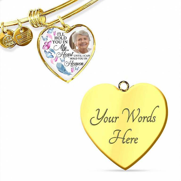 Custom Photo Memorial Butterfly Heart Necklace - I'll Hold You in My Heart Personalized Photo Engraving Memorial Heart Necklace