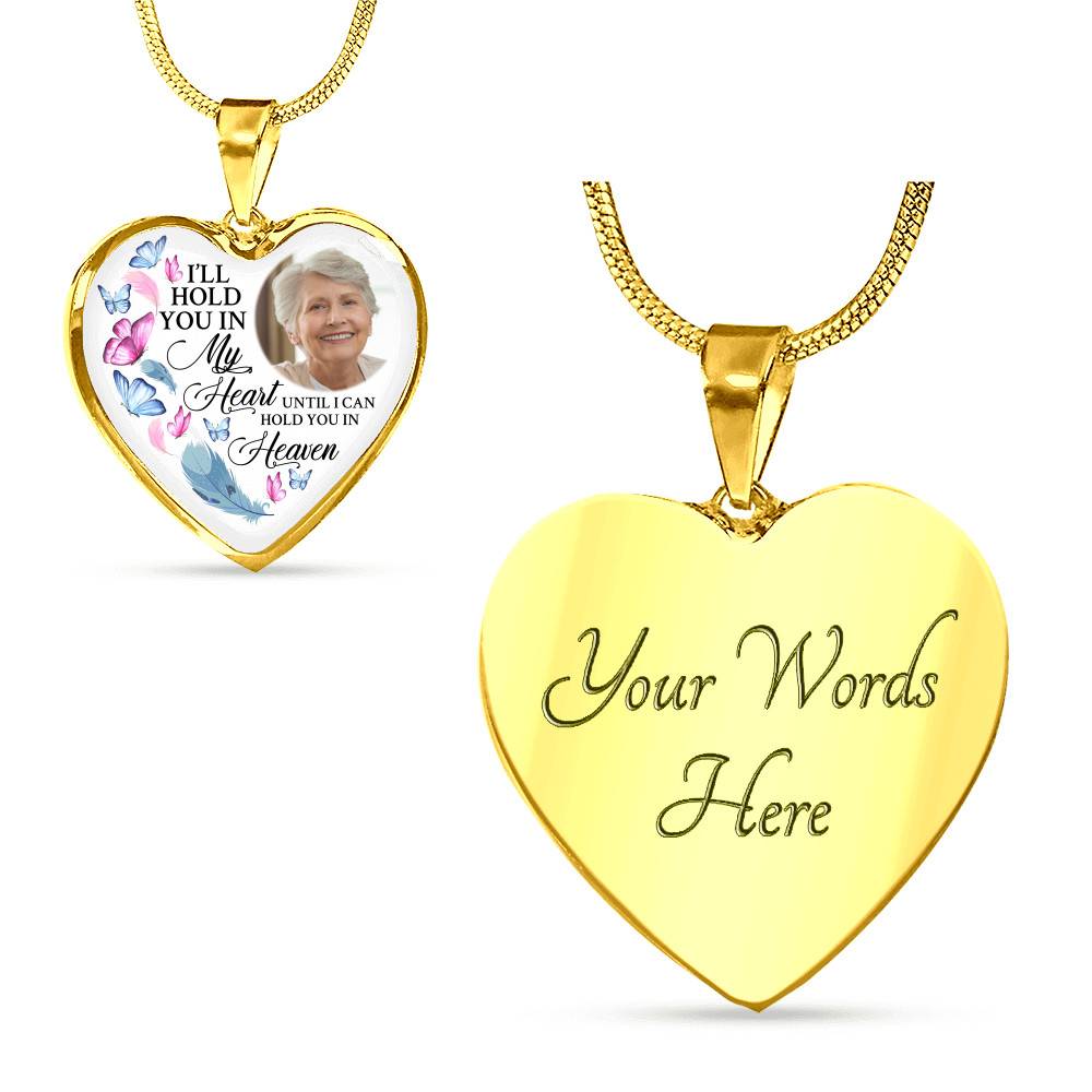 Custom Photo Memorial Butterfly Heart Necklace - I'll Hold You in My Heart Personalized Photo Engraving Memorial Heart Necklace