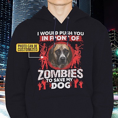 Alternative view of Custom Photo I Would Push You In Front Of Zombies To Save My Dog T-Shirt - V-Neck - Dog Lover Halloween Hoodie