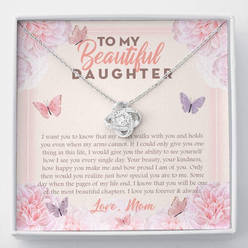 To My Beautiful Daughter My Hearts Walks With You Love Knot Necklace - Daughter Necklace From Mom - Love Knot Necklace To My Beautiful Daughter My Hearts Walks With You Love Knot Necklace - Daughter Necklace From Mom - Love Knot Necklace