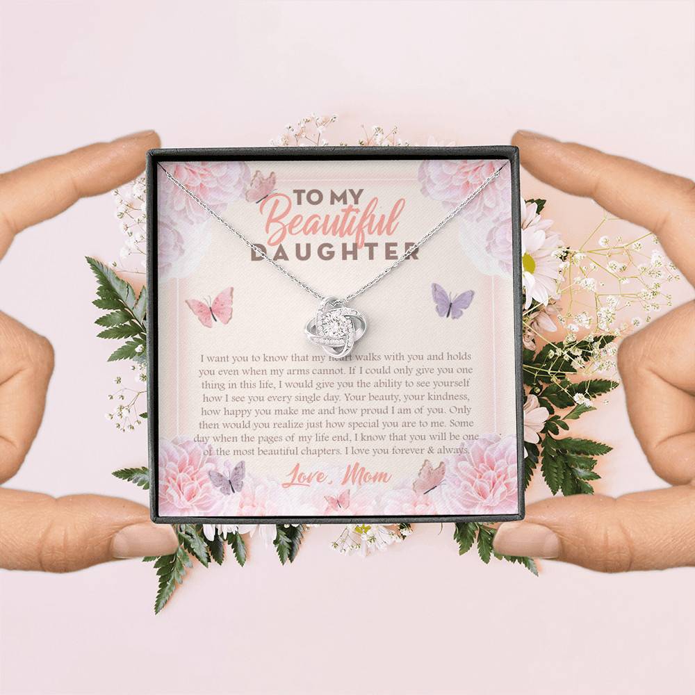 To My Beautiful Daughter My Hearts Walks With You Love Knot Necklace - Daughter Necklace From Mom To My Beautiful Daughter My Hearts Walks With You Love Knot Necklace - Daughter Necklace From Mom