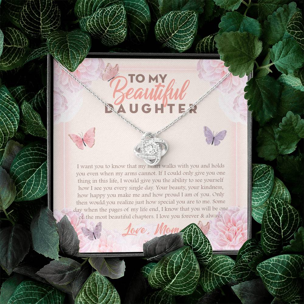 To My Beautiful Daughter My Hearts Walks With You Love Knot Necklace - Daughter Necklace From Mom To My Beautiful Daughter My Hearts Walks With You Love Knot Necklace - Daughter Necklace From Mom
