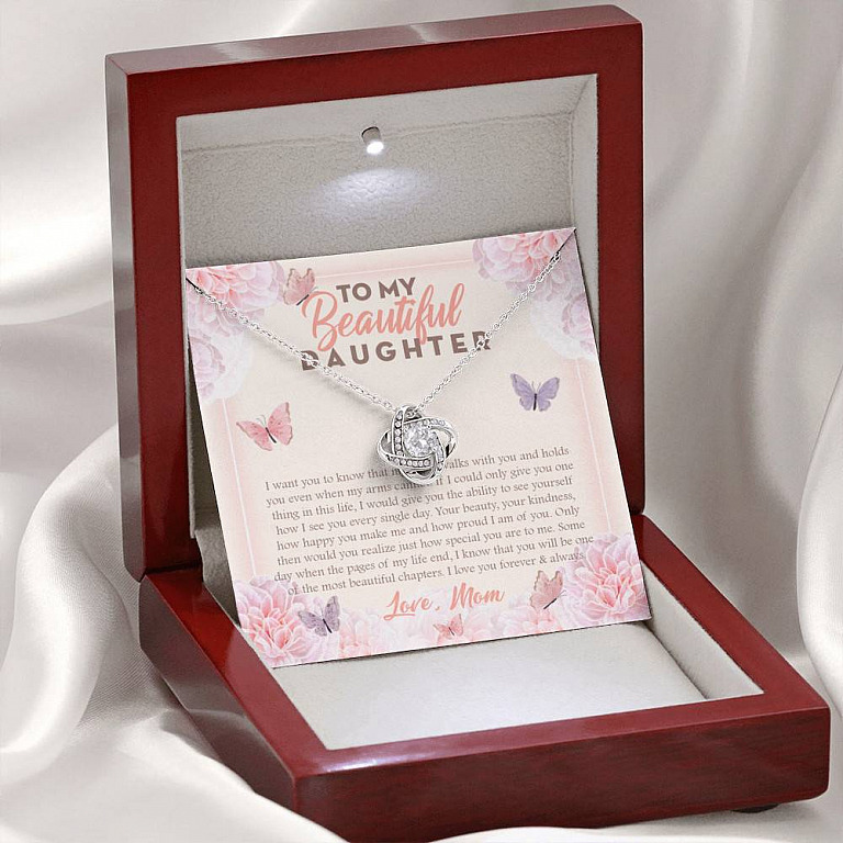 To My Beautiful Daughter My Hearts Walks With You Love Knot Necklace - Daughter Necklace From Mom