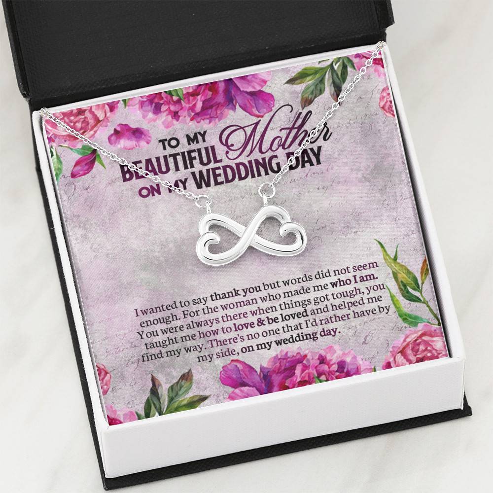 To My Beautiful Mother On My Wedding Day Infinity Heart Pendant Necklace - Mother Of The Bride Gifts From Daughter