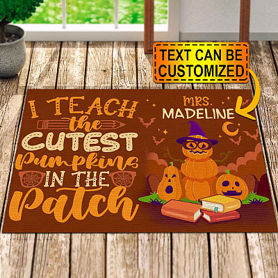 I Teach The Cutest Pumpkin In The Patch Halloween Personalized Name Classroom Outdoor Indoor Doormat