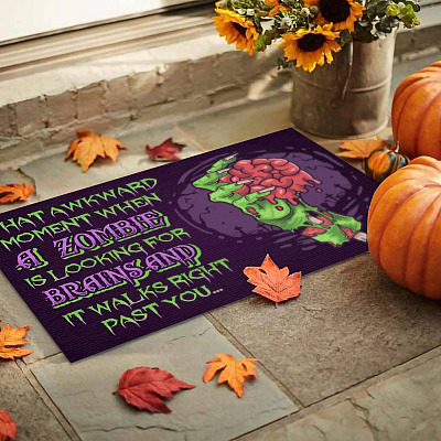 Alternative view of That Awkward Moment When A Zombie Is Looking For Brains And It Walks Right Past You House Doormat - Outdoor Indoor Doormat