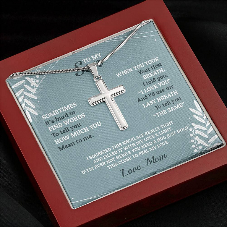 To My Son Sometimes It's Hard To Find Words To Tell You How Much You Mean To Me Artisan Crafted Cross Necklace