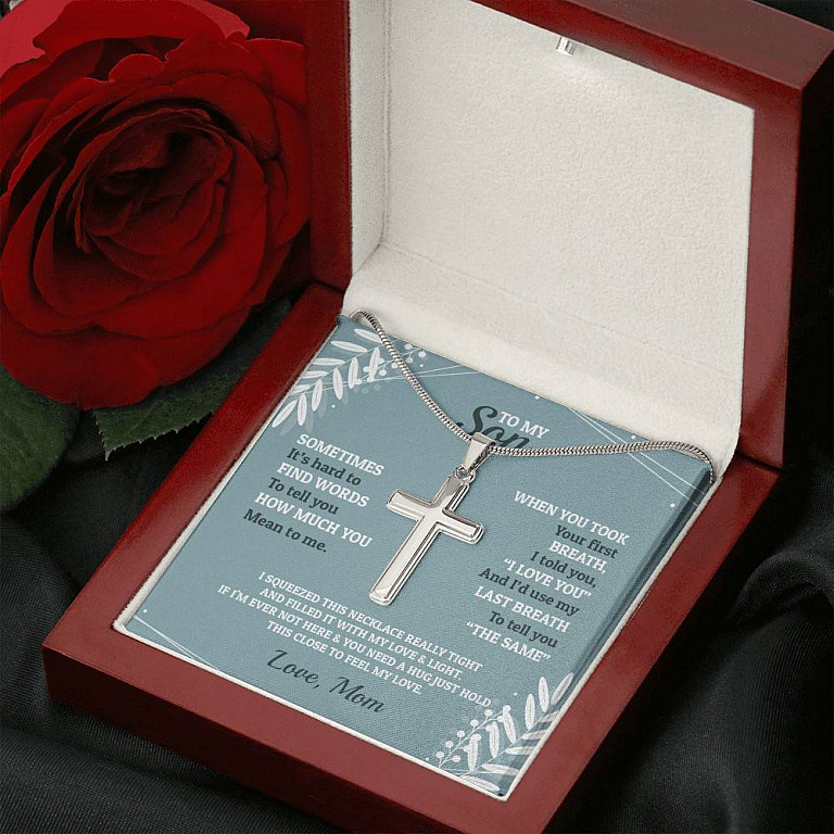 To My Son Sometimes It's Hard To Find Words To Tell You How Much You Mean To Me Artisan Crafted Cross Necklace