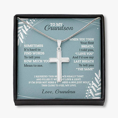 To My Grandson Sometimes It's Hard To Find Words To Tell You How Much You Mean To Me Artisan Crafted Cross Necklace - Artisan Crafted Cross Necklace