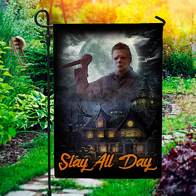 Slay All Day Halloween Horror Movie Character Decorative Garden Flag - Indoor Outdoor Flag - House Flag