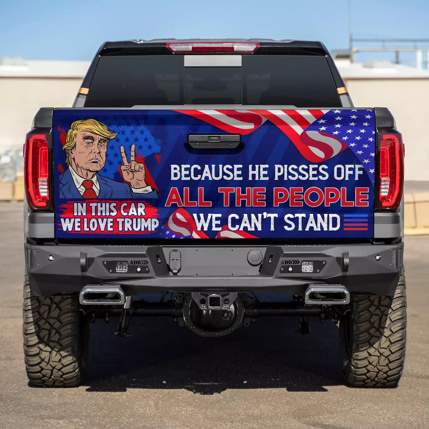 1P ưu tiên. This car love trump-Tailgate Tailgate Wrap Mockup 5