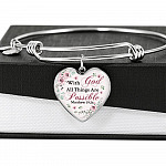 With God All Things Are Possible Mathew 19 26 Christian Heart Pendant Necklace for Women