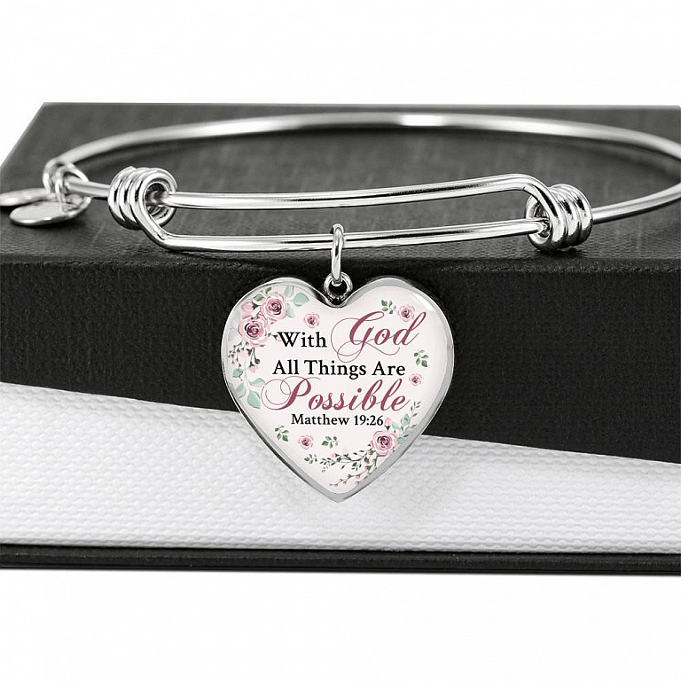 With God All Things Are Possible Mathew 19 26 Christian Heart Pendant Necklace for Women