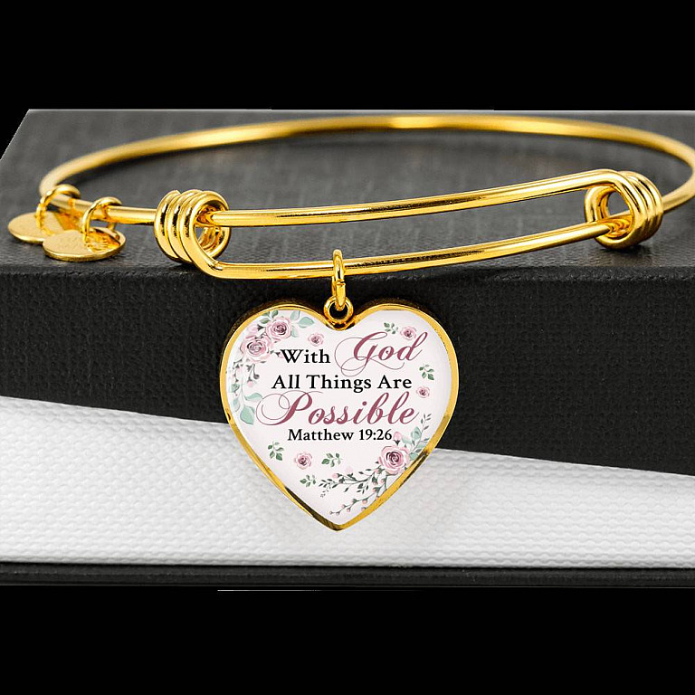 With God All Things Are Possible Mathew 19 26 Christian Heart Pendant Necklace for Women
