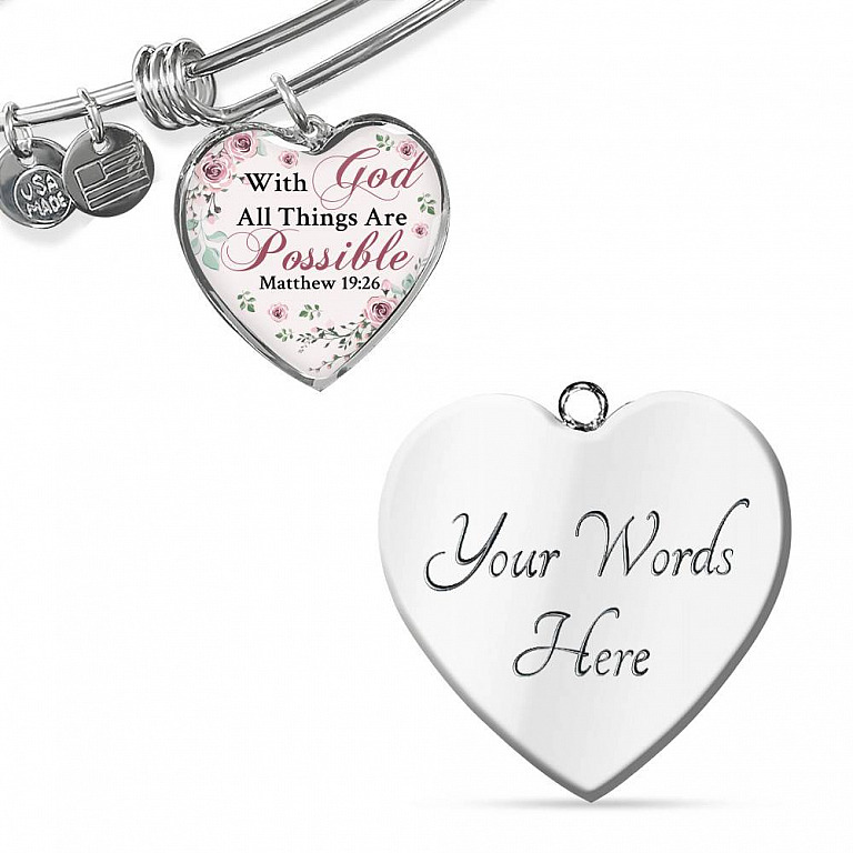 With God All Things Are Possible Mathew 19 26 Christian Heart Pendant Necklace for Women