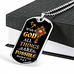 With God All Things Are Possible Mathew 19 26 Christian Dog Tag Pendant Necklace for Men