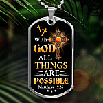 With God All Things Are Possible Mathew 19 26 Christian Dog Tag Pendant Necklace for Men