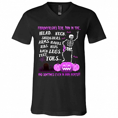 Fibromyalgia's A Real Tshirt, Black, V-Neck T-Shirt