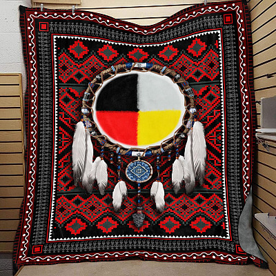 Native American Indian Dreamcatcher Tribe Fleece Blanket - Indigenous Tribal Mink Sherpa Blanket
