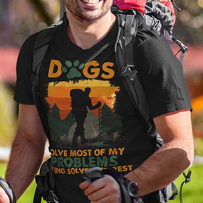Alternative view of Dogs Solve Most Of My Problems Hiking Solves The Rest T-Shirt - V-Neck Shirt