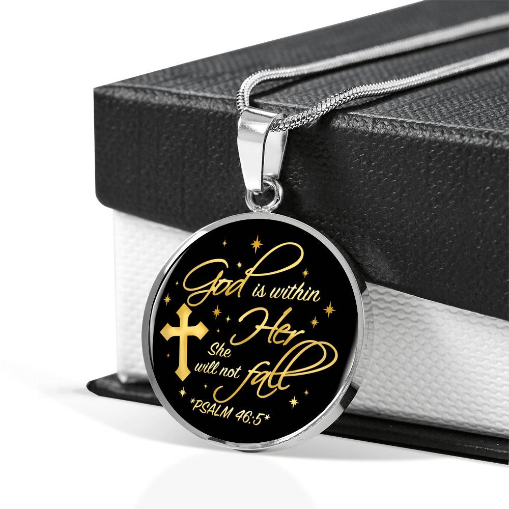 Cross God Is Within Her She Will Not Fall Psalm 46 5 Christian Circle Pendant Necklace - Bangle Cross God Is Within Her She Will Not Fall Psalm 46 5 Christian Circle Pendant Necklace - Bangle