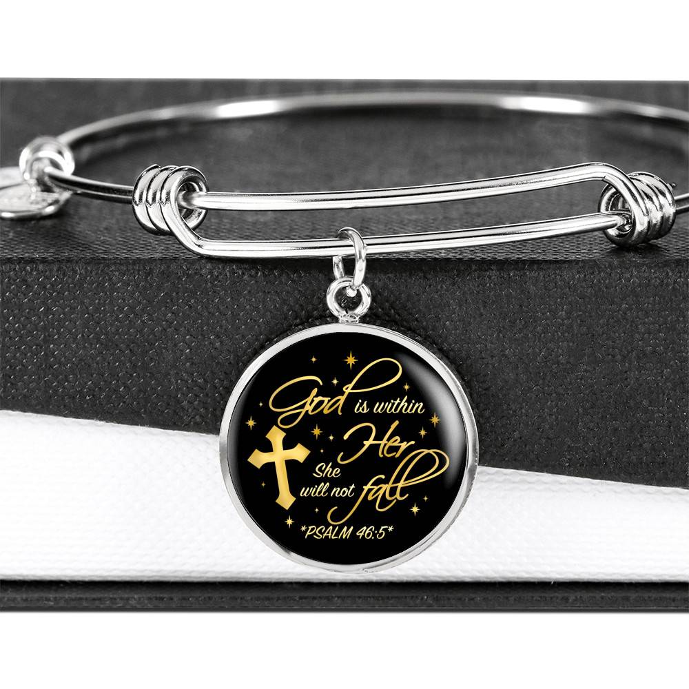 Cross God Is Within Her She Will Not Fall Psalm 46 5 Christian Circle Pendant Necklace - Bangle Cross God Is Within Her She Will Not Fall Psalm 46 5 Christian Circle Pendant Necklace - Bangle