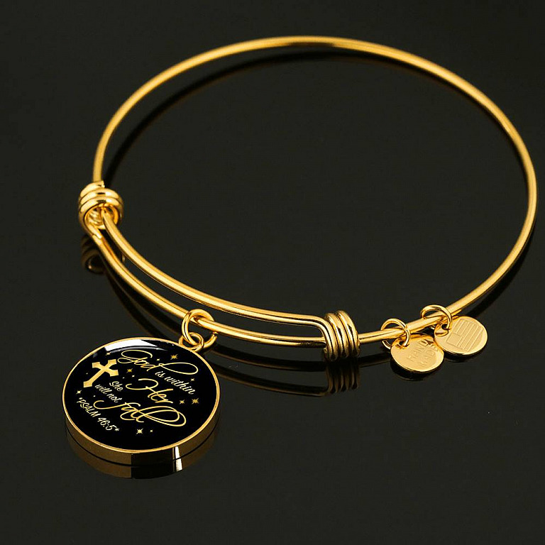 Cross God Is Within Her She Will Not Fall Psalm 46 5 Christian Circle Pendant Necklace - Bangle