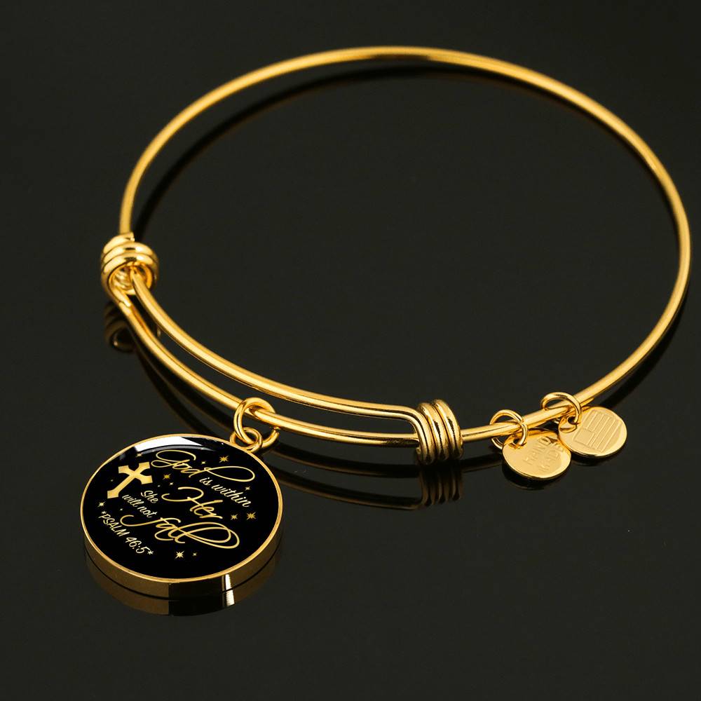 Cross God Is Within Her She Will Not Fall Psalm 46 5 Christian Circle Pendant Necklace - Bangle Cross God Is Within Her She Will Not Fall Psalm 46 5 Christian Circle Pendant Necklace - Bangle
