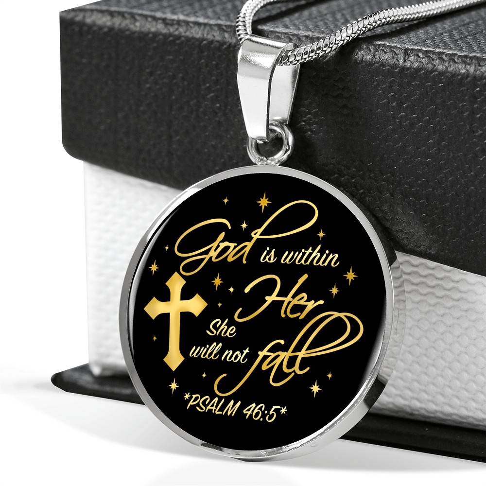 Cross God Is Within Her She Will Not Fall Psalm 46 5 Christian Circle Pendant Necklace - Bangle Cross God Is Within Her She Will Not Fall Psalm 46 5 Christian Circle Pendant Necklace - Bangle