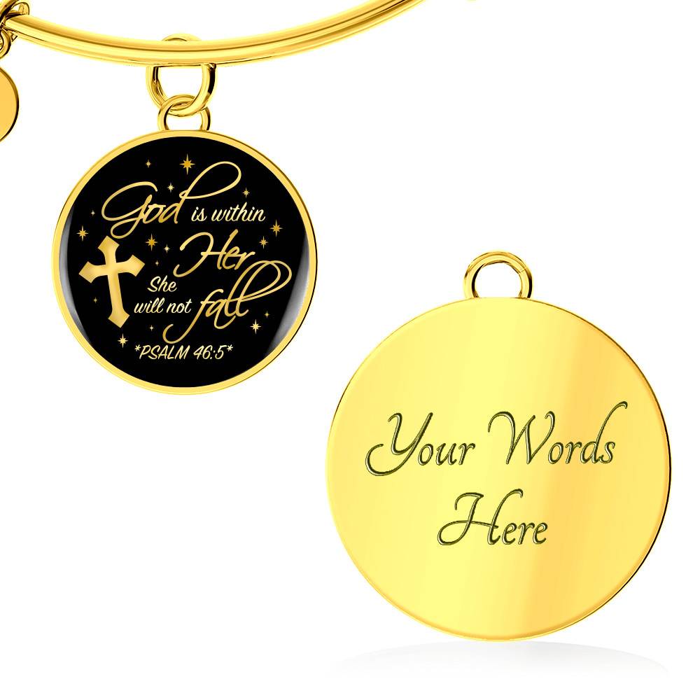 Cross God Is Within Her She Will Not Fall Psalm 46 5 Christian Circle Pendant Necklace - Bangle Cross God Is Within Her She Will Not Fall Psalm 46 5 Christian Circle Pendant Necklace - Bangle