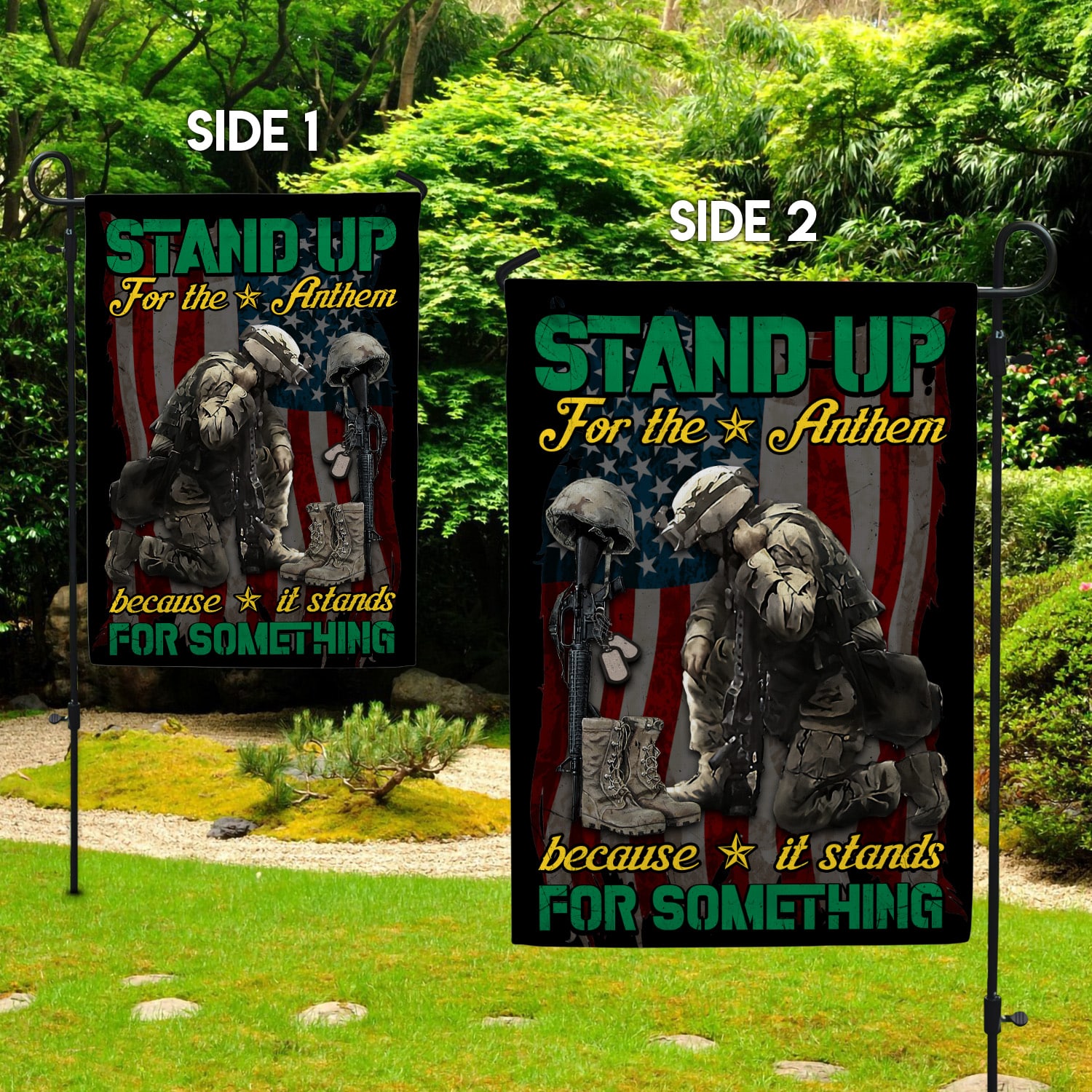 6LV. Stand Up For The Anthem Garden Flag Mockup 2 Side
