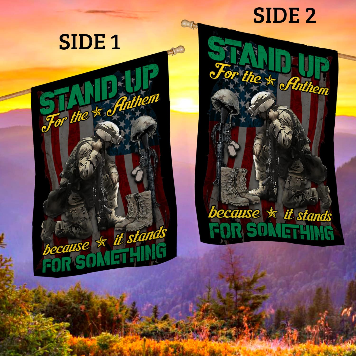 6LV. Stand Up For The Anthem House Flag Mockup 2 Side