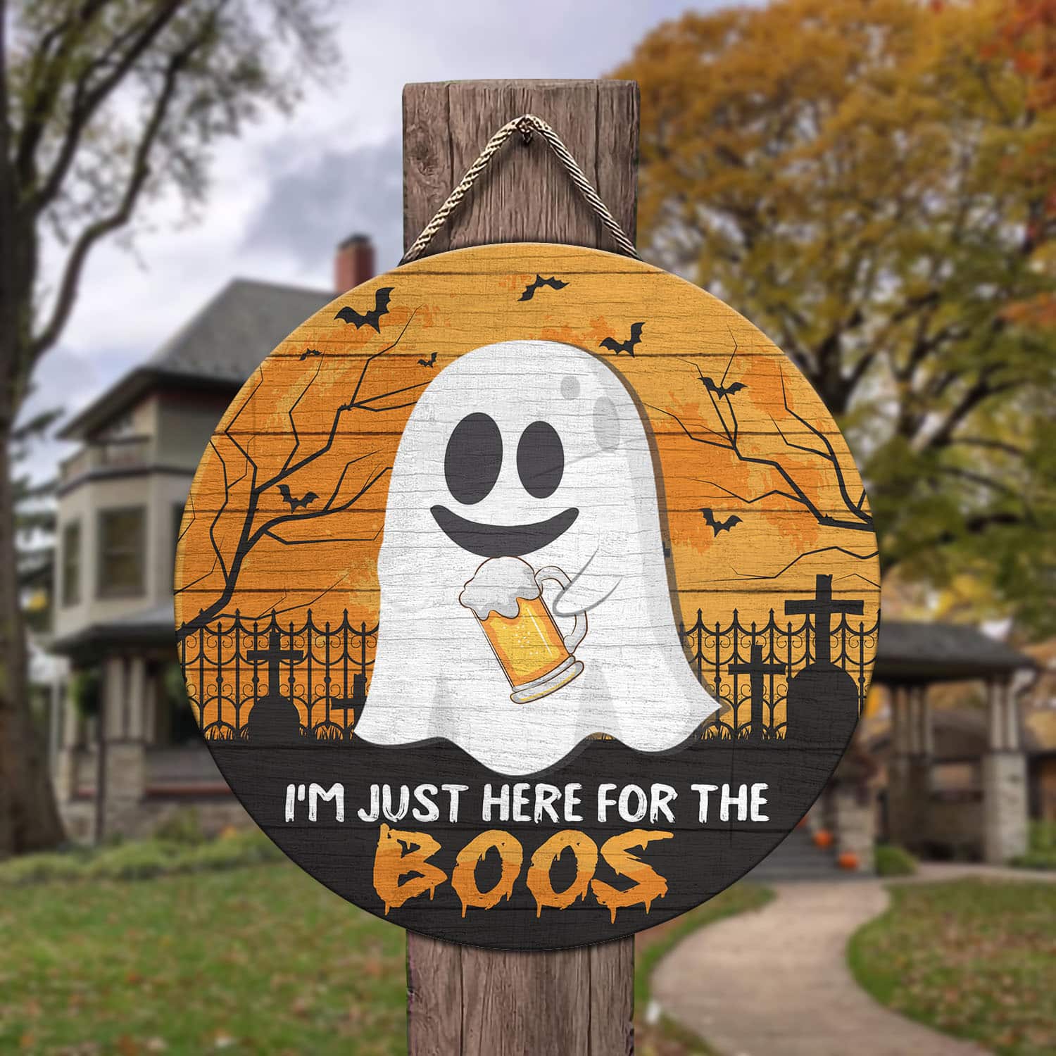 9VT. Just Here For The Boos Door Sign Door Sign Mockup 3