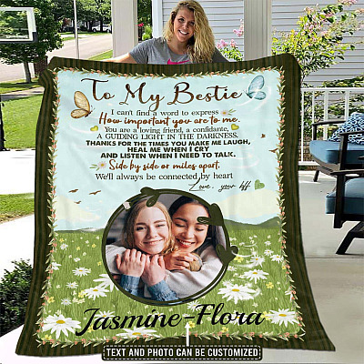 Alternative view of Custom Photo Best Friend Gift Side by Side or Miles Apart Fleece Blanket - Sherpa Blanket