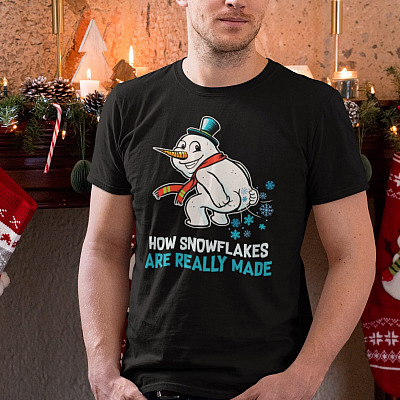 Alternative view of Funny How Snowflakes Are Really Made T-Shirt - Funny Christmas Snowman Shirt