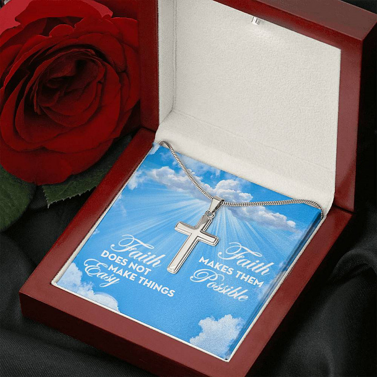 Christian Faith Does Not Make Things Easy Faith Makes Them Possible Artisan Crafted Cross Pendant Necklace