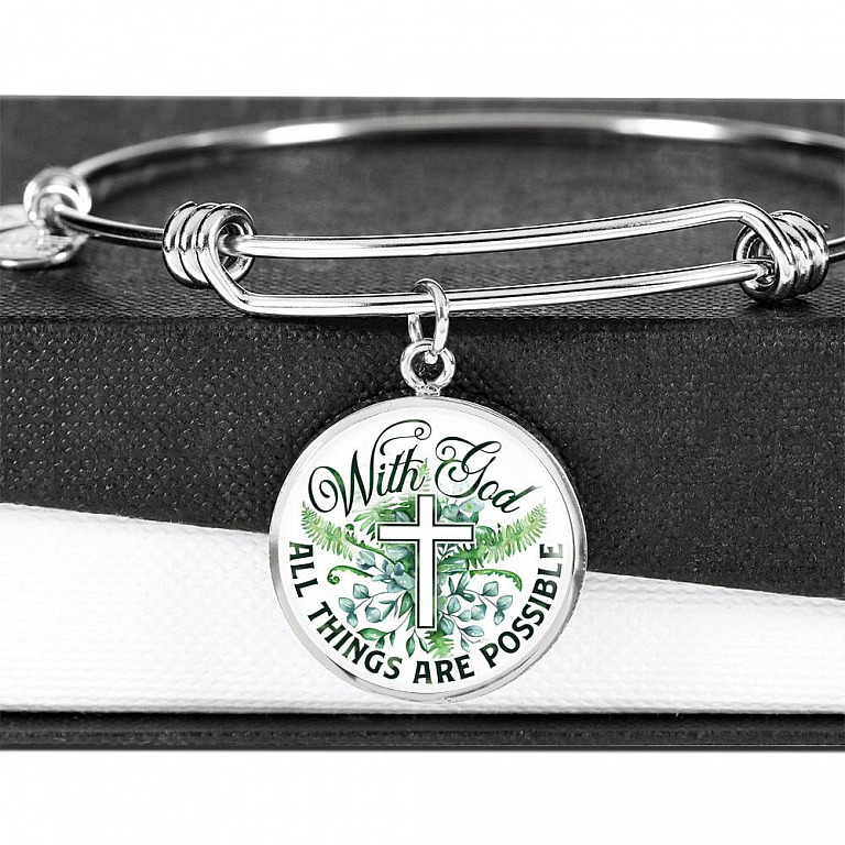 With God All Things Are Possible Flower Cross Circle Pendant Necklace