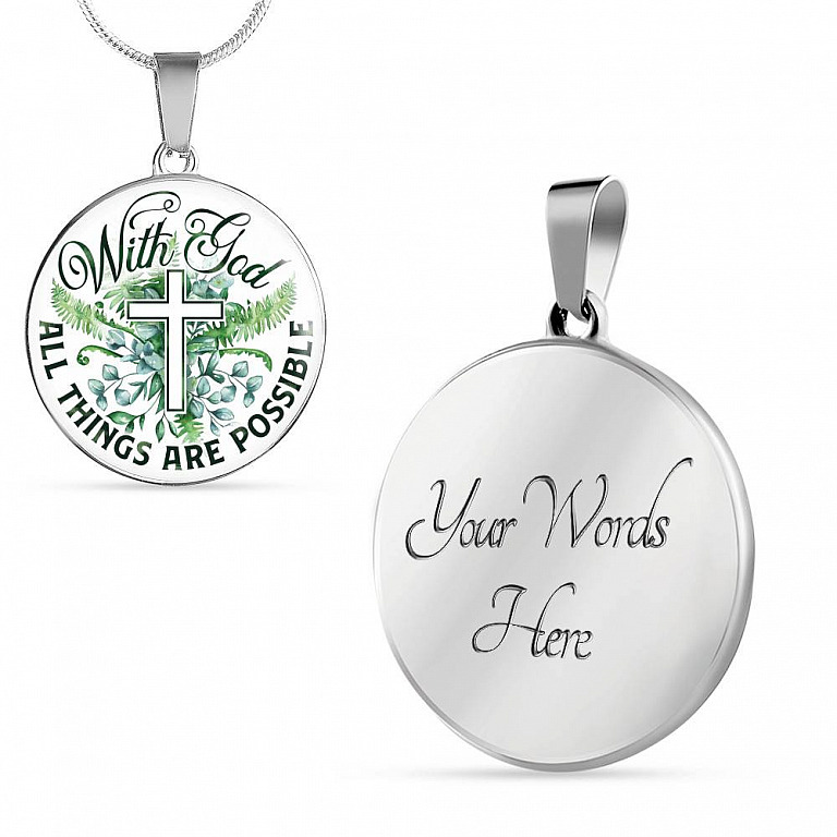 With God All Things Are Possible Flower Cross Circle Pendant Necklace
