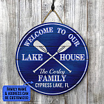 Personalized Welcome To Our Lake House Wooden Door Sign - Boat Oars Decor Front Porch Sign Indoor Outdoor