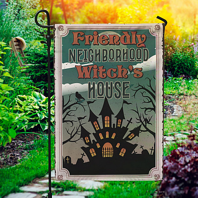 Friendly Neighborhood Witch's House Decorative Garden Flag - Indoor Outdoor Flag - House Flag