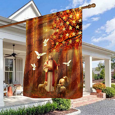 Fall Jesus Christian American Flag Outdoor Decorative Garden Flag - Vintage Forest House Flag