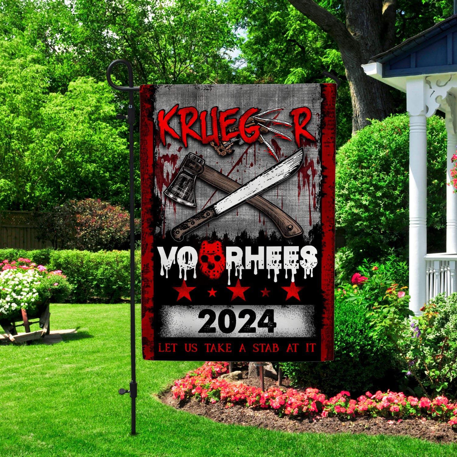 9VT. UU TIEN Krueger Voorhees 2024 flag Garden Flag Mockup 2