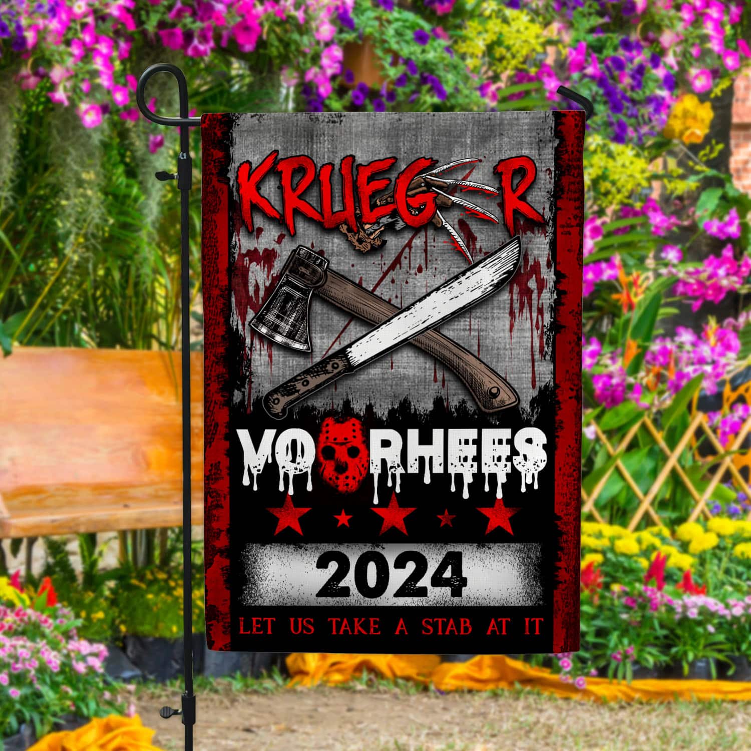 9VT. UU TIEN Krueger Voorhees 2024 flag Garden Flag Mockup 4