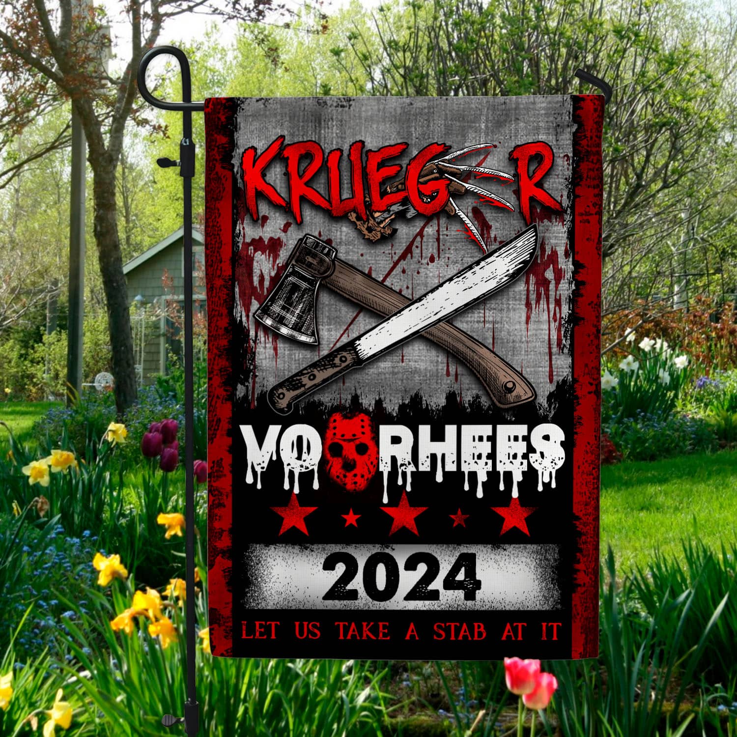 9VT. UU TIEN Krueger Voorhees 2024 flag Garden Flag Mockup 5