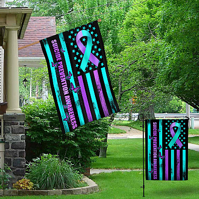 Alternative view of Suicide Prevention Awareness Butterfly American Outdoor House Flag - Suicide Awareness Home Garden Flag