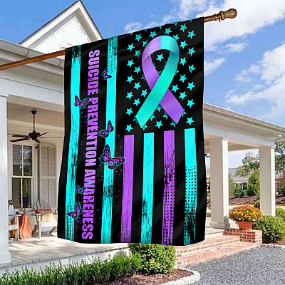 Suicide Prevention Awareness Butterfly American Outdoor House Flag - Suicide Awareness Home Garden Flag